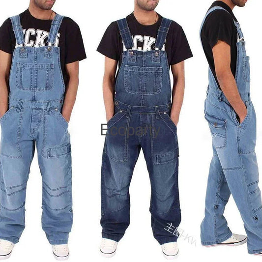 Jeans Plus Size Casual Overalls Suspenders Jumpsuit Man Loose Work Pants