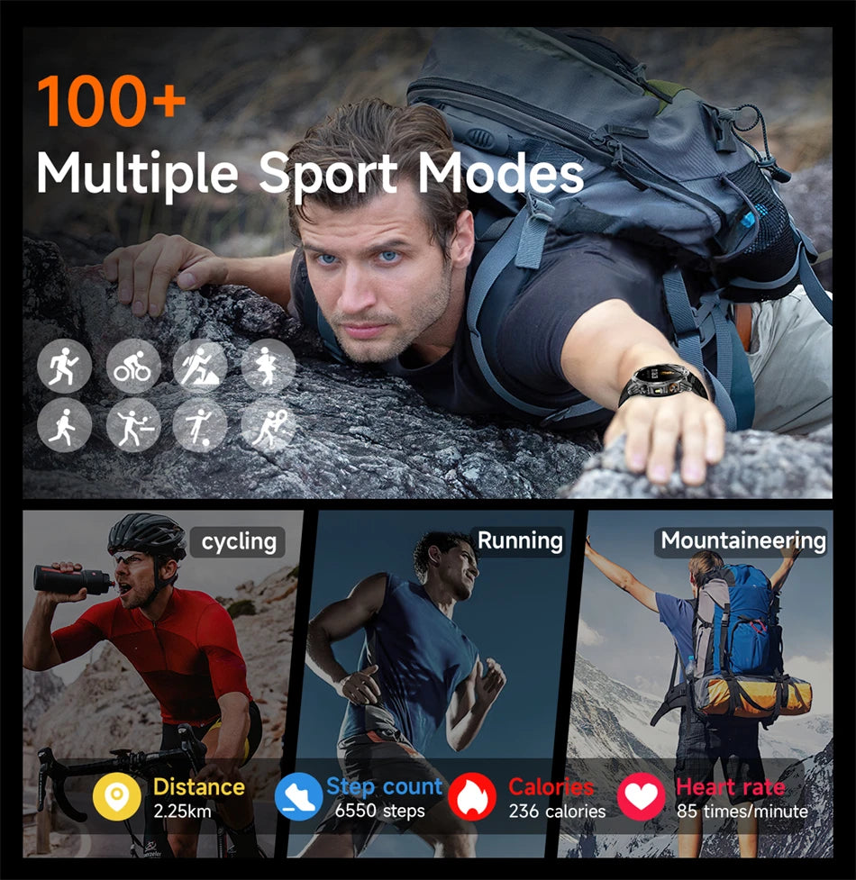 LIGE Military Smart Watch Men 1000mAh Battery Outdoors LED Flashlight Waterproof Heart Rate Sport BT Call 1.7" AMOLED Smartwatch