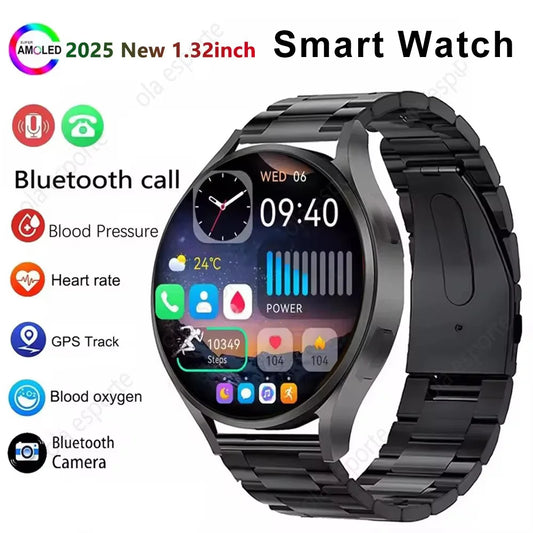 New Smart Watch 1.32 inch HD AMOLED Screen Bluetooth Call Health Monitoring Alarm Clock Fashion Watch Men Women For Android IOS