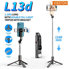 Foldable Selfie Stick Double LED Fill Light with Wireless Bluetooth Remote Desktop Tripod