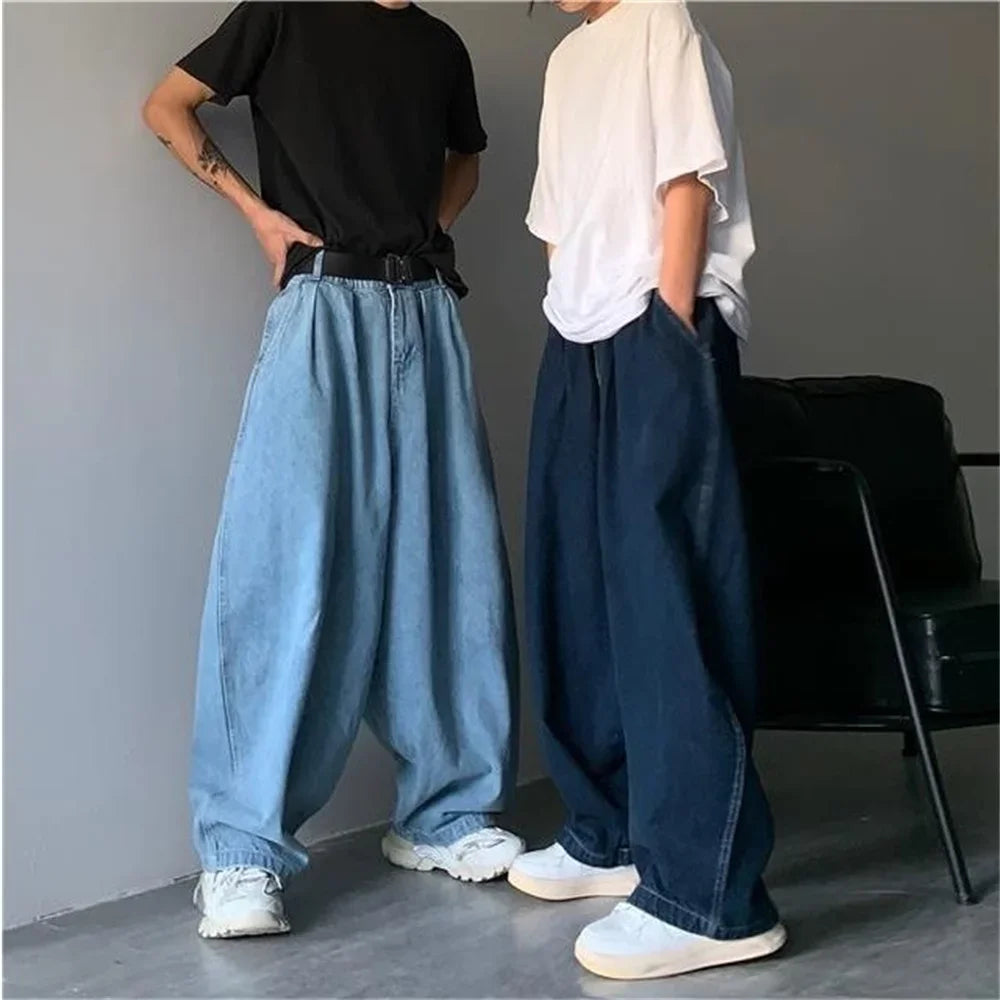 Straight Jeans Men Blue Loose Denim Trousers Neutral Y2K Jean Streetwear