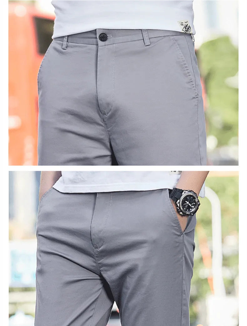 Summer Ankle Length Casual Pants Mens Clothing Stretch Black Green Suit Trousers