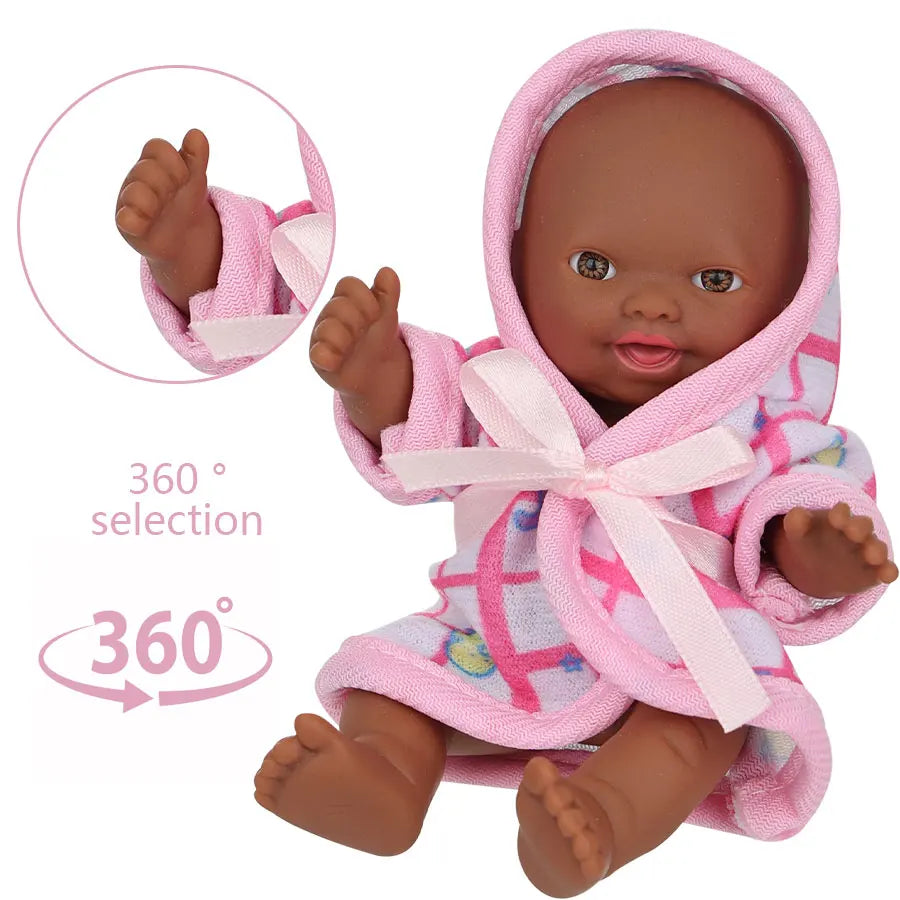 12cm Black Reborn Dolls  African Baby Doll With Pajamas Realistic Reborn Baby Doll For Kids Waterproof Vinyl Toys Gift