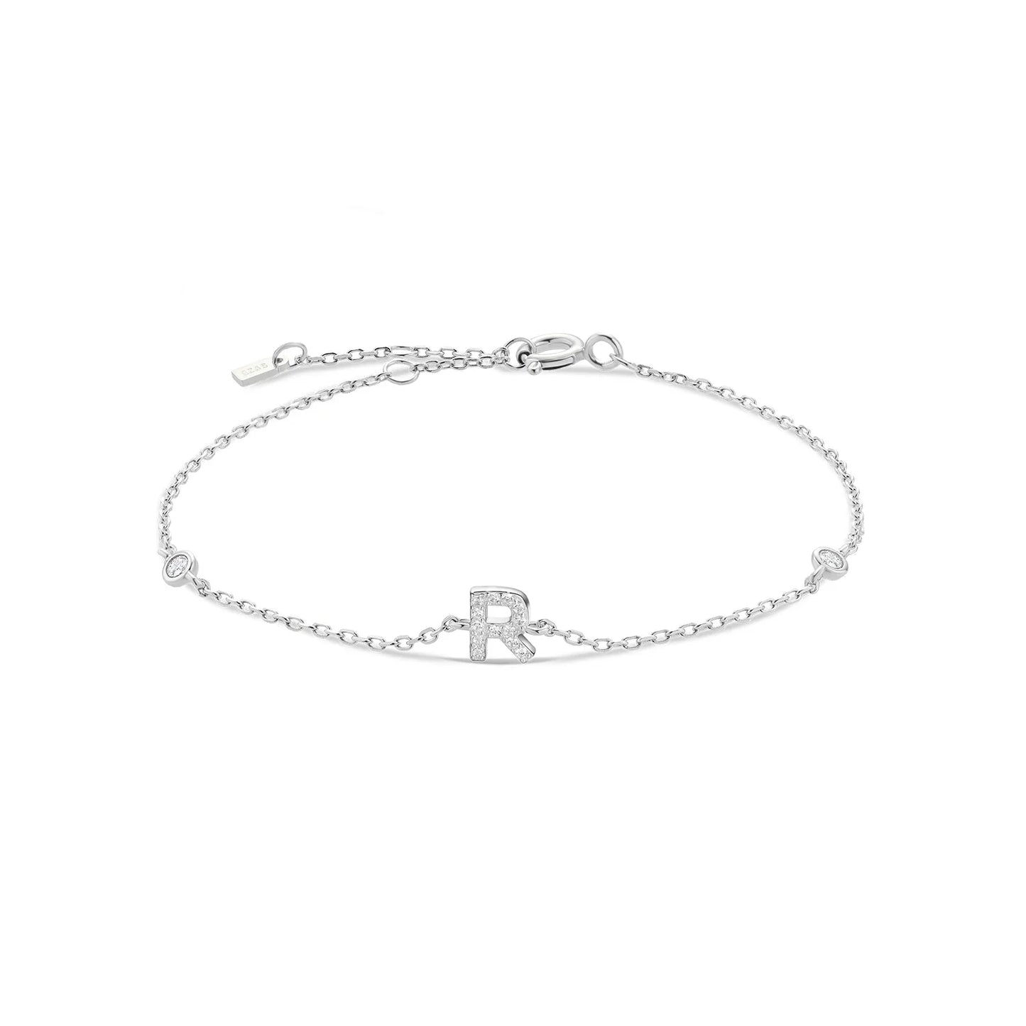 VEWANT 925 Sterling Silver Monogram Letter A - Z Initial Charm Chain Bracelet Luxury Wedding CrystalFine Jewelry