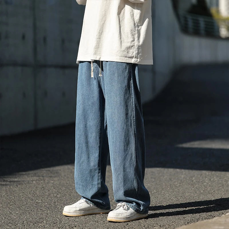 Oversized 5XL Men's Wide-leg Jeans Spring Black Gray Fashion Baggy