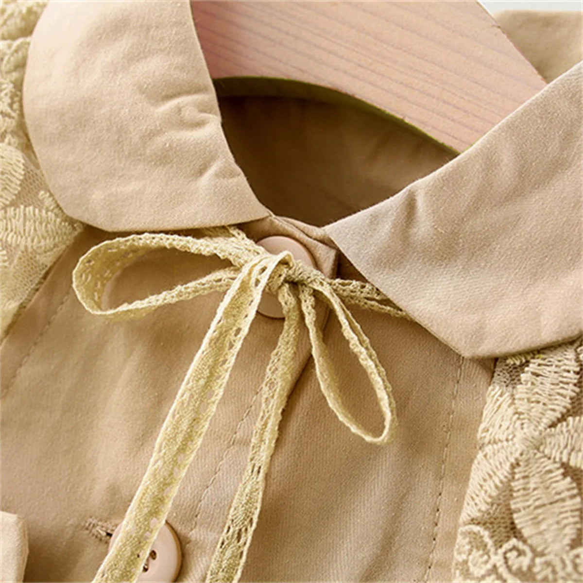 Baby Coat Bow Windproof Children'S Cotton Coat Lace Lapel Solid Color Children Clothing