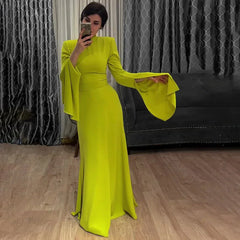 Sleeve Long Half High Neck Dress for Women Bandage Floor-Length Dress