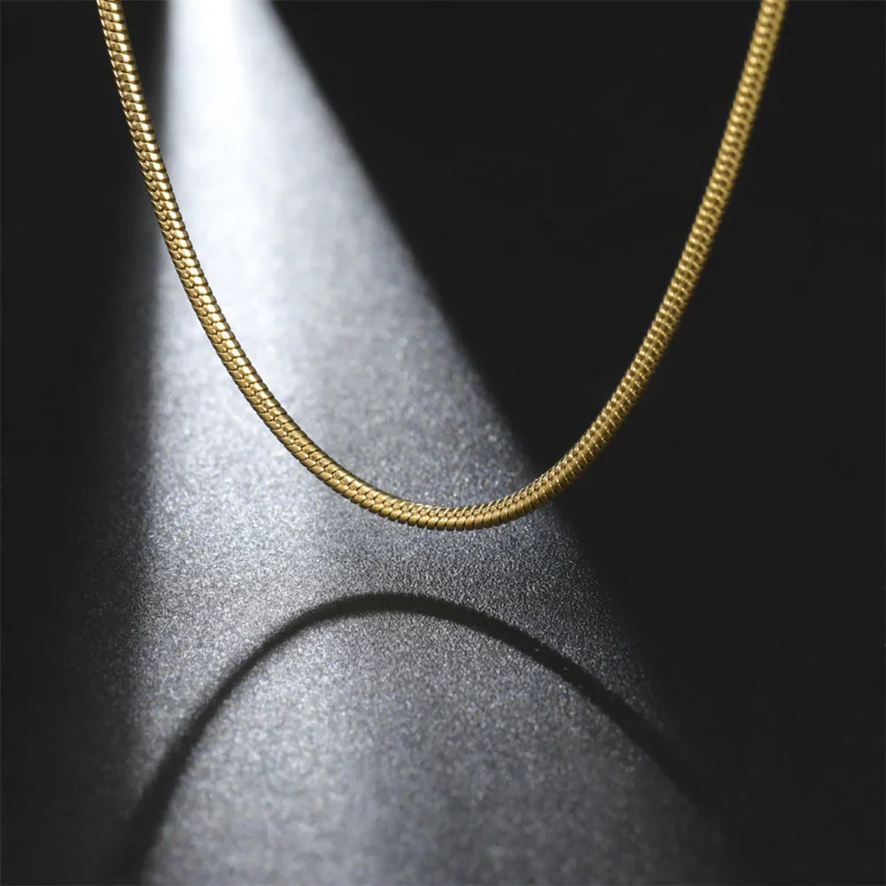 My Shape Round Snake Chain Necklace for Women Men Stainless Steel Link Chain 0.9mm 1.2mm 2mm Chains Choker Fashion Jewelry Gifts
