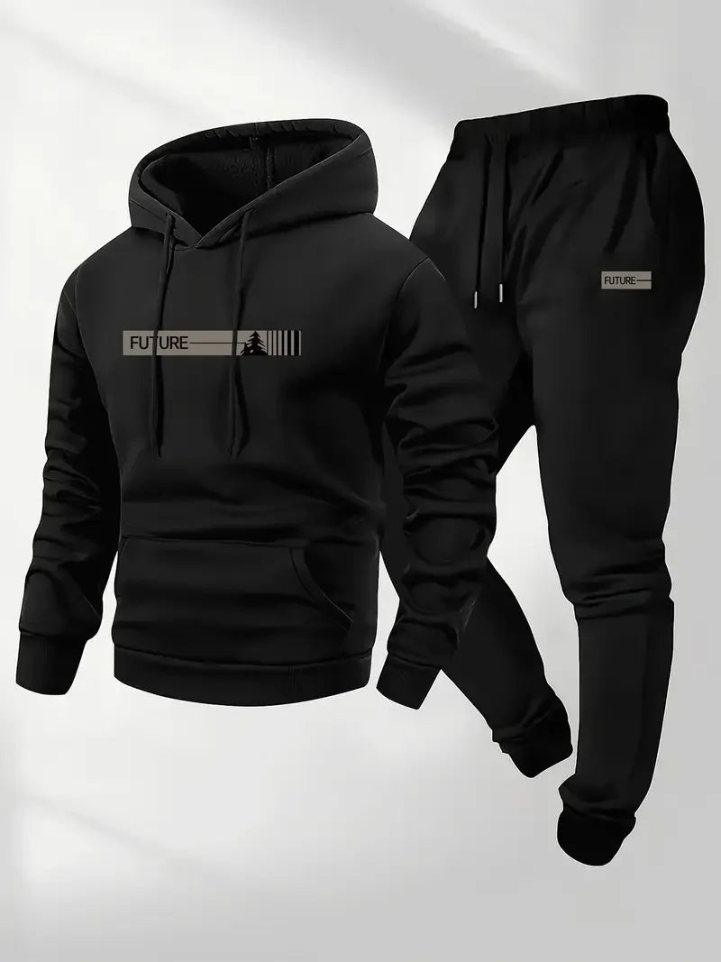 Men's Velvet Thickened Sports Set New York Letter Printed Spring and Autumn Hoodie Set Long Sleeve Casual Comfortable Pocket Hoo