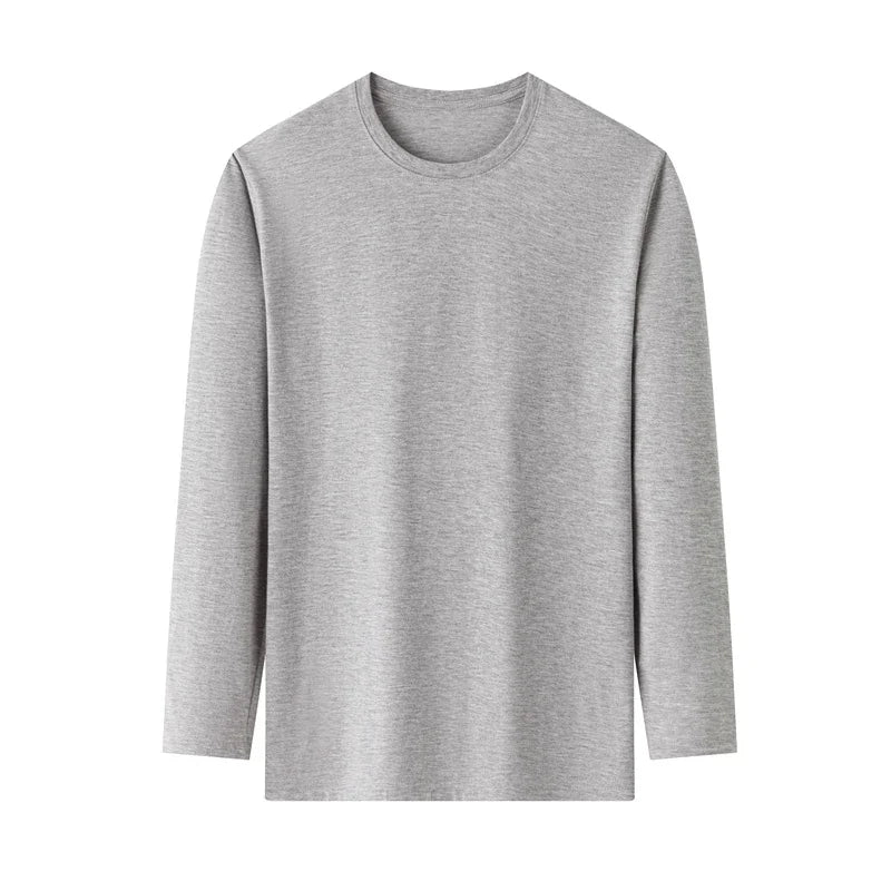 Men's Solid Color round Neck Long Sleeve T-Shirt Cotton Summer Comfortable Breathable Casual Top in Various Colors