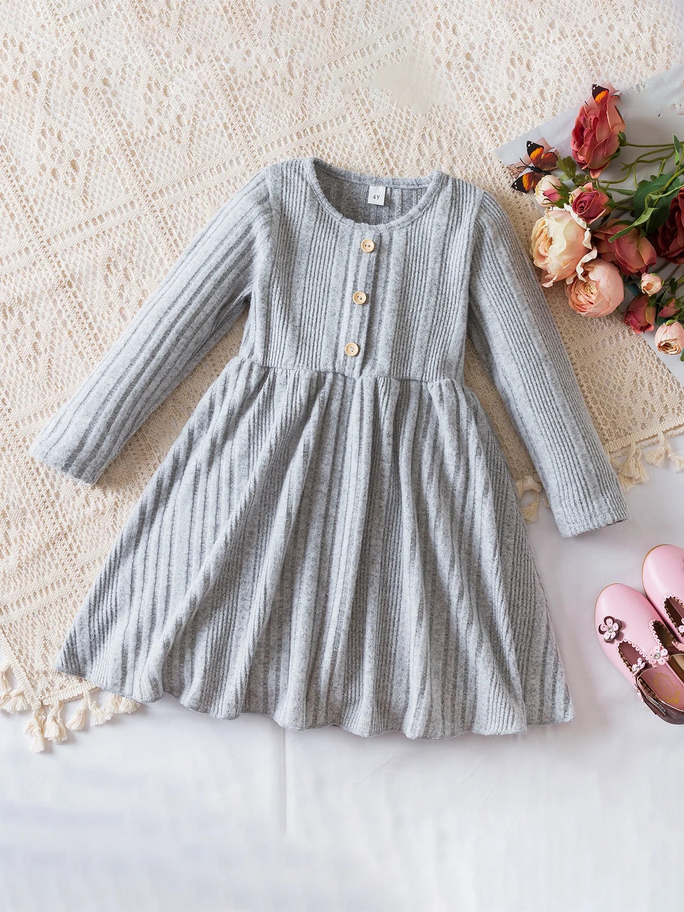 Girls Knit Dress for Autumn Winter Long Sleeve Kids Princess Dress Solid Fashion