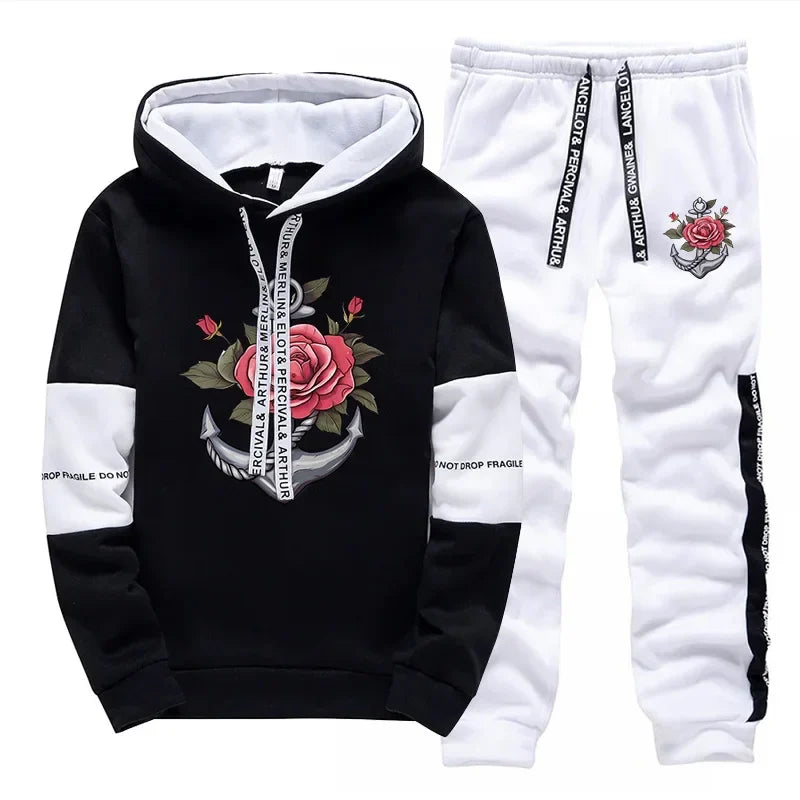 Mens Tracksuit Retro Pattern Printing  Single Piece Sweatshirts Sweatpants Casual Office Home Hoodie Pants Sports Mens Clothing