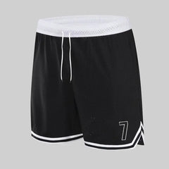 Men's Casual Shorts Black White Stitching 7 Printed Basketball Pants Fitness Sports