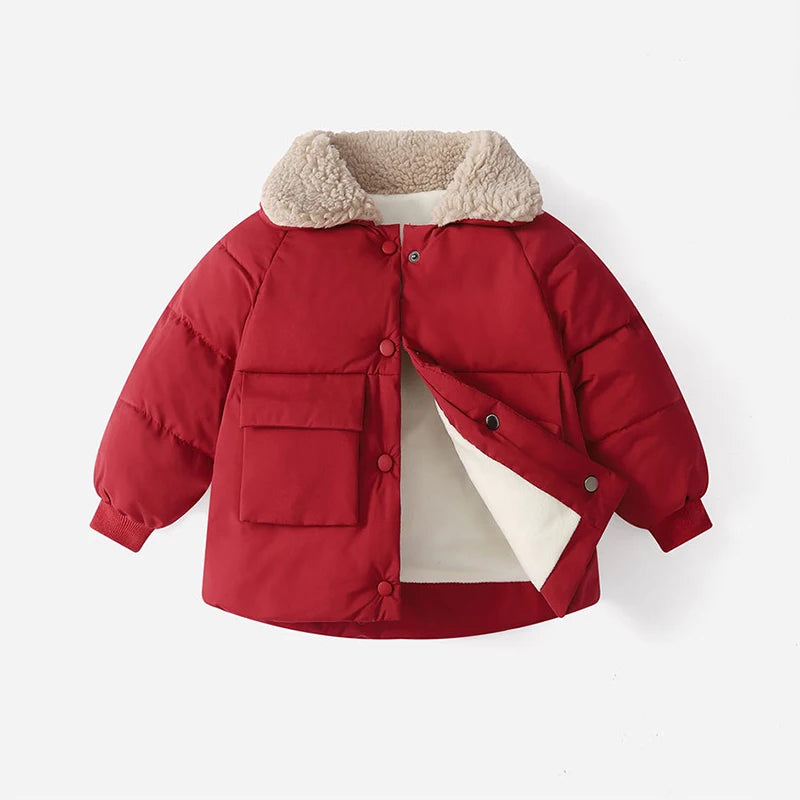 Winter Girls Boys Warm Cotton Coats Fleece Thick Children's Outerwear Baby Jacket