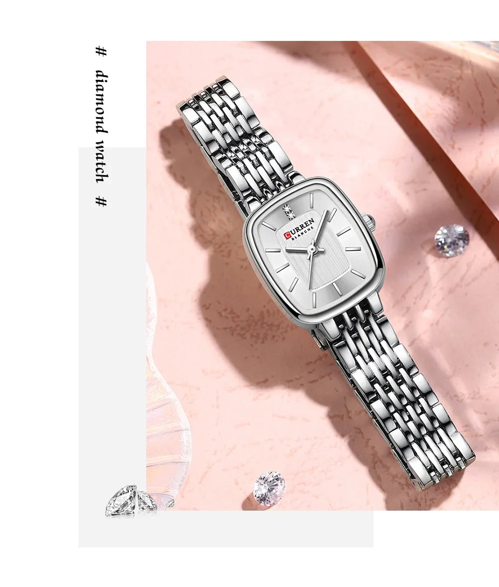 CURREN Fashion Rectangular Ladies Watches New Quartz Waterproof Stainless Steel Strap Wristwatch for Women