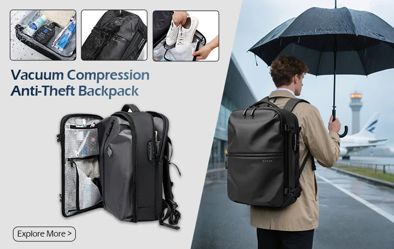 BANGE Travel Backpack Men Business Backpack School Expandable USB Bag Large Capacity 17.3 Laptop Waterproof Fashion Backpack