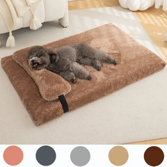 Warm Calming Dog Bed with Pillow Fluffy Plush Dog Mat for Dog with Removable