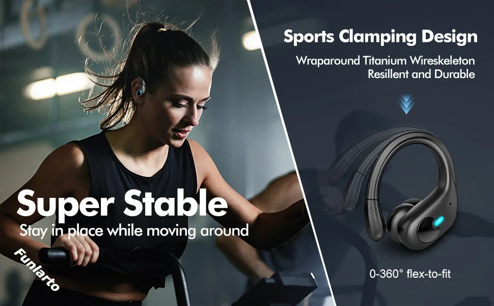Sports Bluetooth Earphones IPX7 Waterproof Wireless Headphones 60hrs Music with Mic LED Power Display Soft Earhook TWS Earbuds