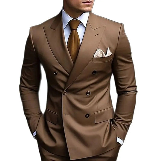 Tuxedo for Mens: Brown Men's Suits Double Breasted Bespoke Double Breasted Peaked