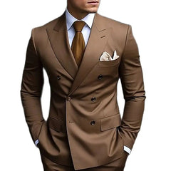 Brown Men's Suits Double Breasted Bespoke Double Breasted Peaked