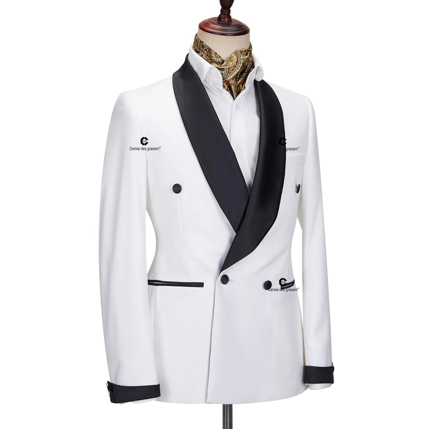 Tuxedo for Mens: Men's Suit For Wedding Grooms White Tuxedo Black Shawl Lapel