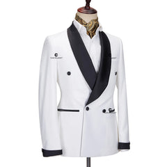 Cenne Des Graoom Men's Suit For Wedding Grooms White Tuxedo Black Shawl Lapel