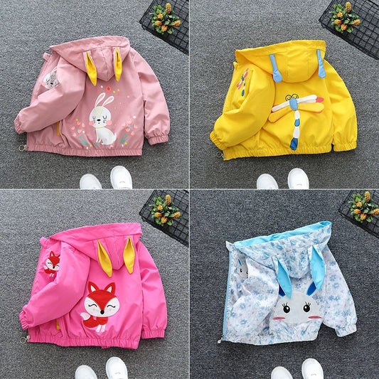 Cartoon Kids Jacket Autumn Casual Girls Windbreaker Coat Hooded Zipper Boys  Coats