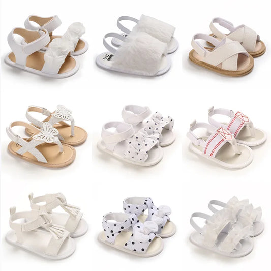 NewBorn Girls Summer Fashion Sandals Comfortable Soft Soled Walking Shoes White Shower Shoes