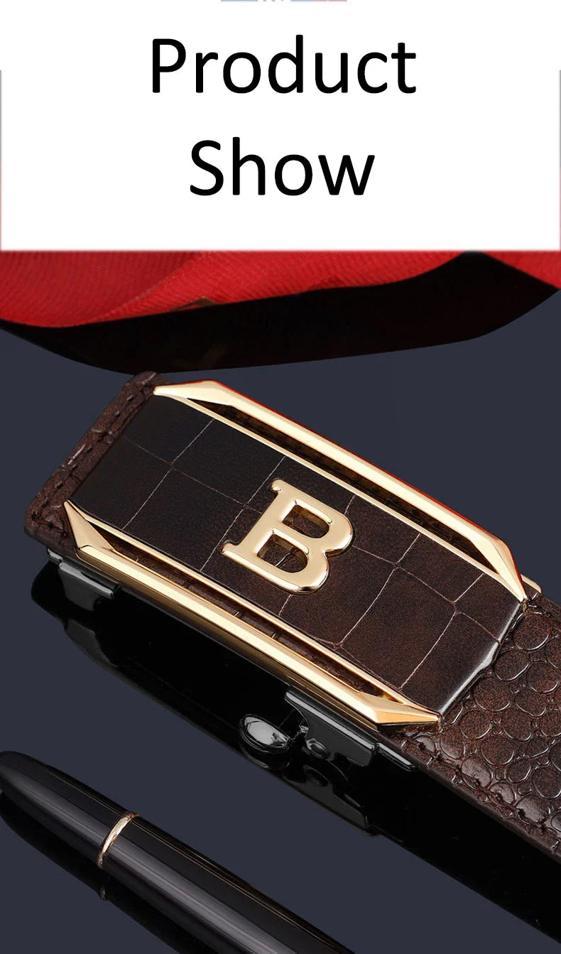Men's Belt Automatic Buckle Belt High-Quality Trendy Crocodile Pattern Belt Fashionable Jeans Strap Men's Accessories