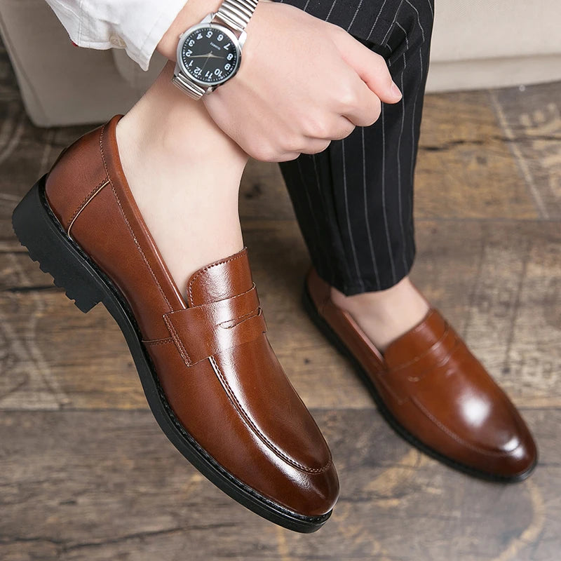 Evening Dress Men Shoes High Quality Black New Stylish Design Slip-on Shoes Casual Formal Office Leather Shoes Luxury Career