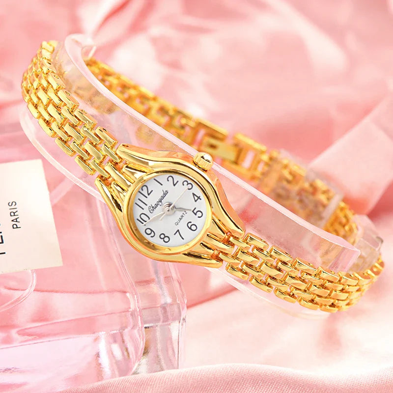 Ladies Gold Plated Watch Women Bracelet Quartz Wristwatch Girl Analog Feminino Relojes Hour Luxury Watches Elegant Casual Clock