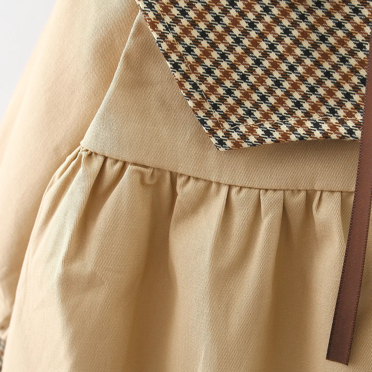 Spring And Autumn Girl Baby Coat Children'S Checkered Large Neck Bow Loose Cotton Windbreaker Preschool Korean Edition Coat