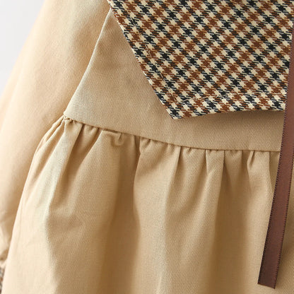 Spring And Autumn Girl Baby Coat Children'S Checkered Large Neck Bow Loose Cotton Windbreaker Preschool Korean Edition Coat