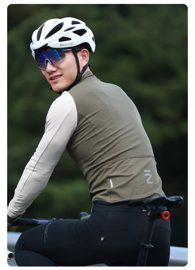 INBIKE Winter Cycling Clothing for Men Fleece Cycling Sets Long Sleeve Jersey with Pockets Long Bicycle Bib Pants for Road Bikes