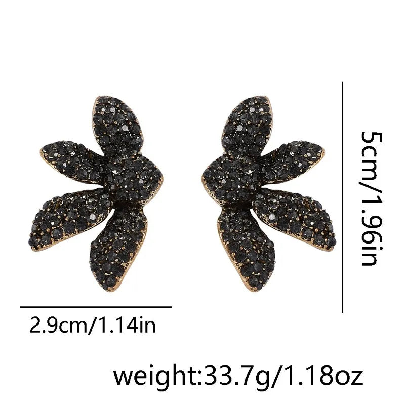 ZAA Vintage Gothic Black Rhinestone Flower Earrings for Women Fashion Holiday Party Jewelry Gifts New