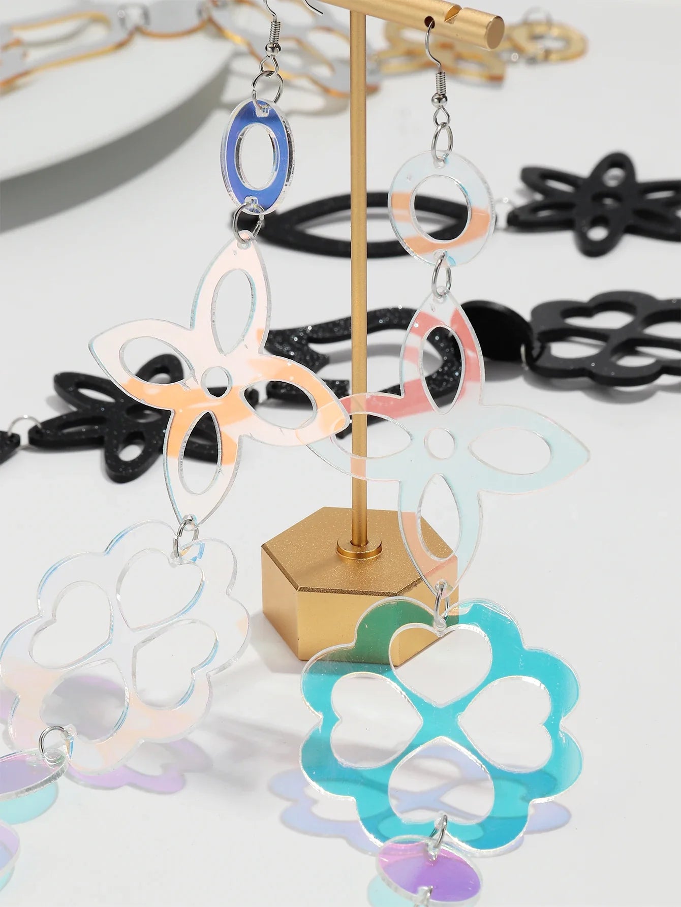 Extra Long Irregular Geometric Acrylic Drop Earrings Exaggerated Flower Bell Pattern Pendant Earring for Women Punk Jewelry Gift