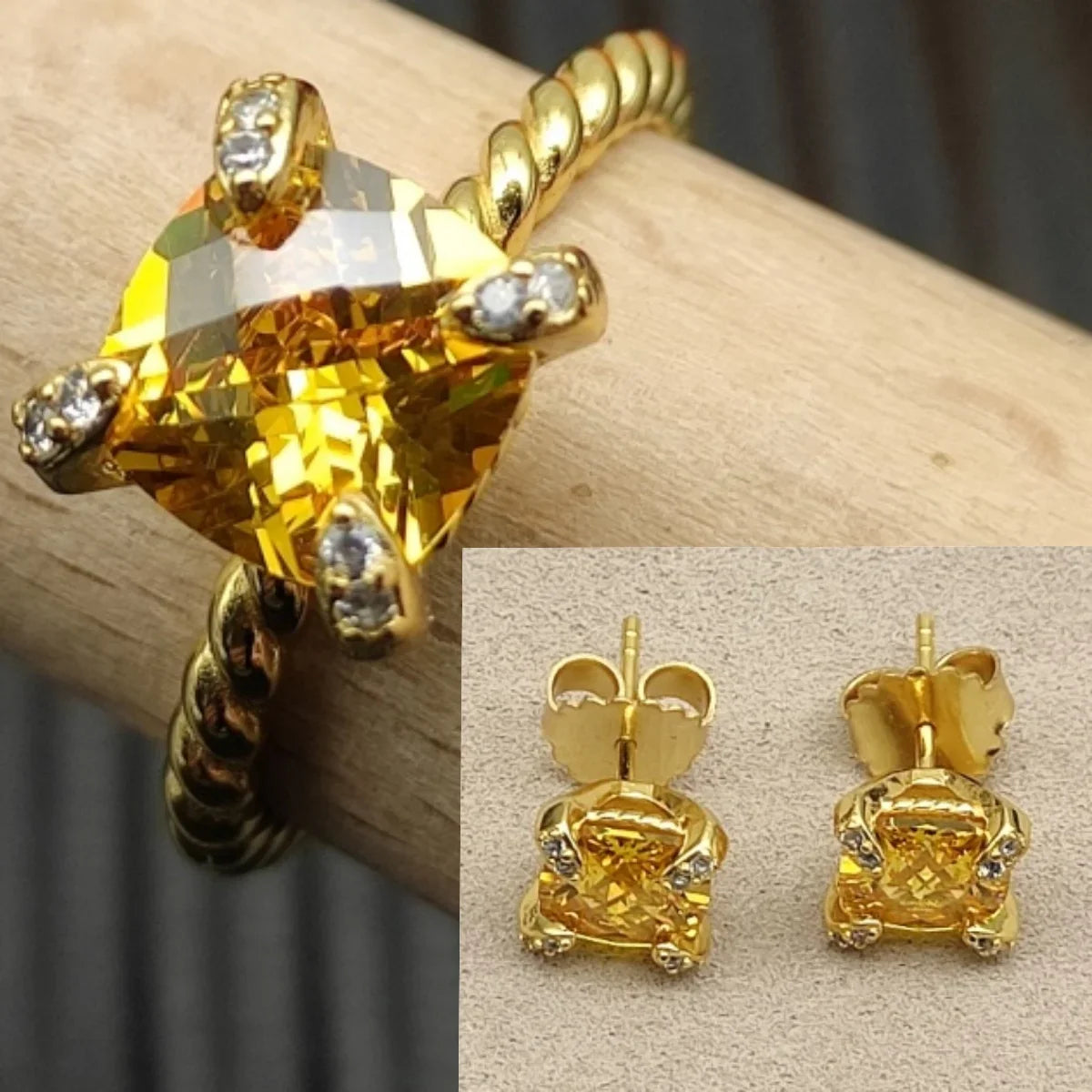 2025 New High-Quality Silver and Gold Color Set with 8mm Colorful Main Stone Elegant and simple Necklace Earring Set