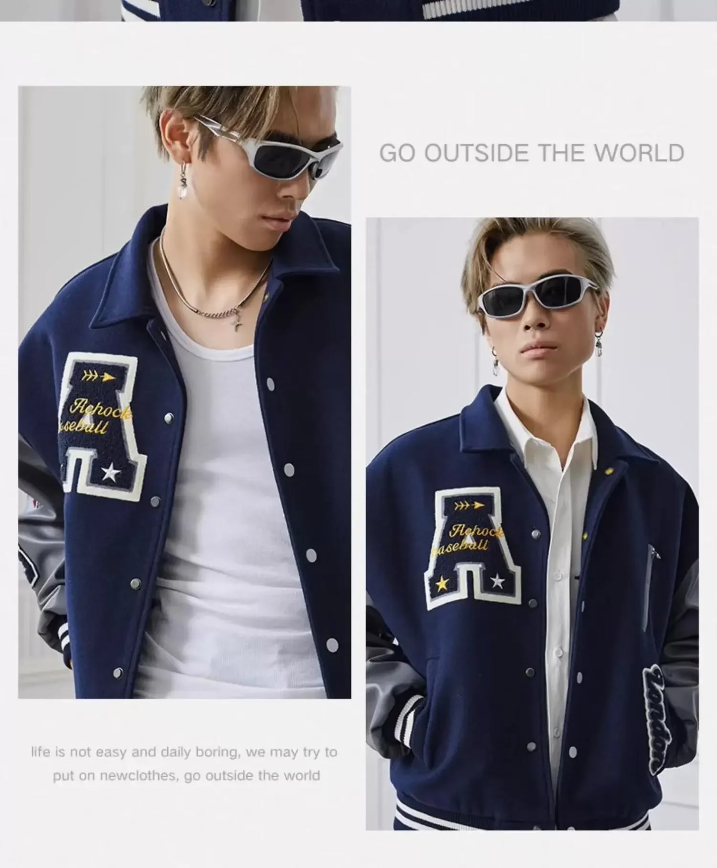 Letter Embroidery Bomber Jacket Men Women Autumn Winter Leather Sleeves