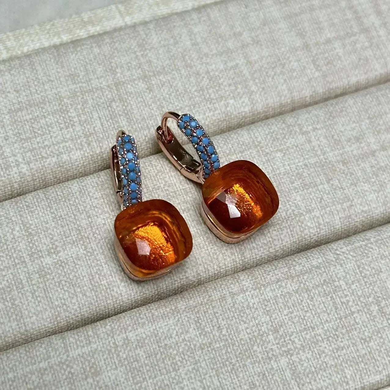 10.6mm Nudo Earrings Inlay Turquoise Zircon For Women Blue Topaz Drop Candy Square Crystal Earring Fashion Jewelry Gift