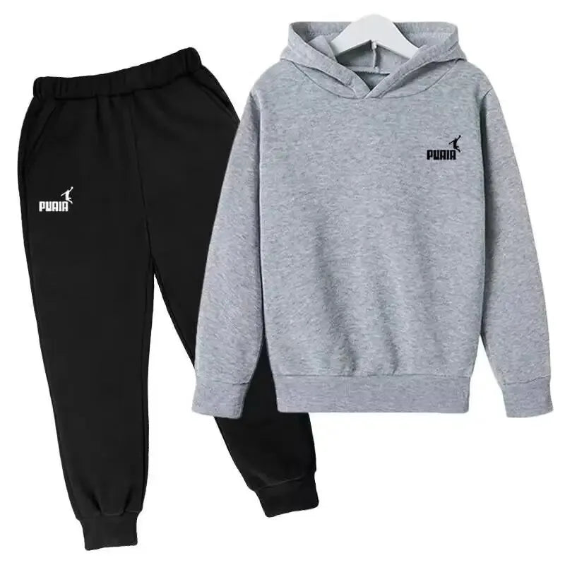 Autumn Baby Boy Clothes Set Kid Letter Printed Sweatshirts Hooded Plush Warm Top And Pants 2pcs Suit Children Girls Tracksuits