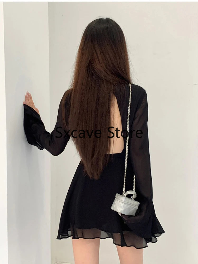 Evening Dresses: Bodycon Black Y2k Mini Dress Women Elegant Slim Even Party Dress