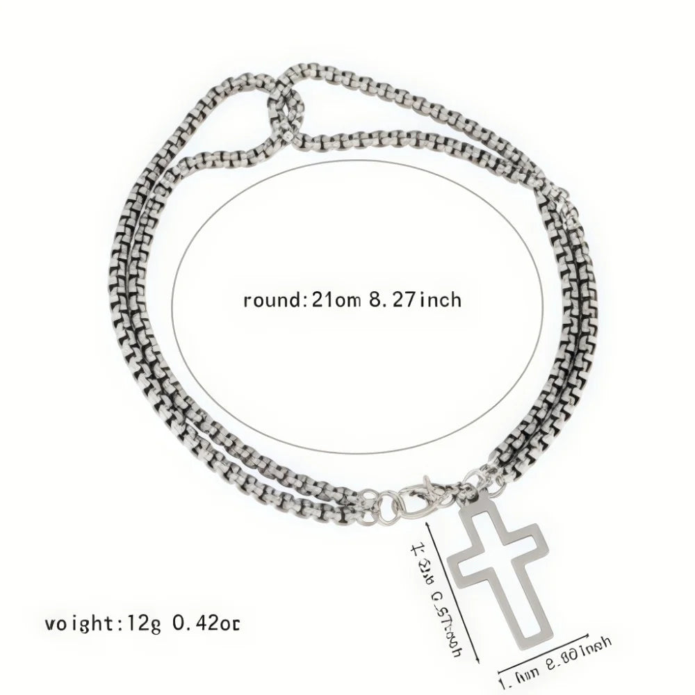Men's Fashion Double Chain Cross Hollow Wrist Bracelets Lobster Claw Clasp Stainless Steel Bracelet Hip Hop Punk Party Jewelry