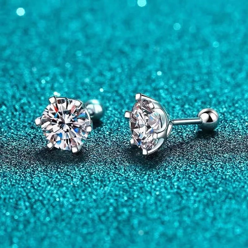 Gica Gema 0.5-2ct Moissanite Screw Stud Earrings D Color 925 Sterling Silver Diamond Earrings For Women Wedding Fine Jewelry