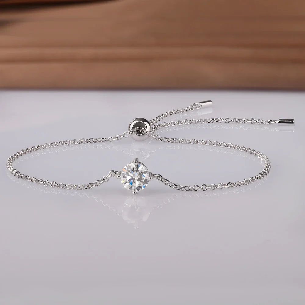 Certified 1CT Moissanite Solitaire Bracelets for Women Real Silver S925 Classic Lab Diamond Adjustable Wrist Chain Jewelry Men