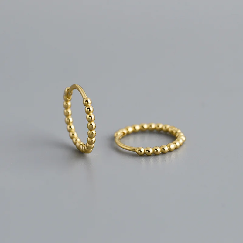 WANTME 925 Sterling Silver Fashion Minimalist Beads Huggies Hoop Earrings for Women Trend Charm Ear Buckle Bohemian Jewelry Gift