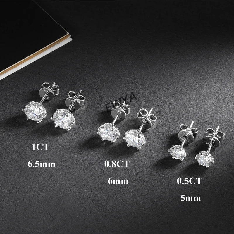 EWYA 0.2/0.5/2ct D Color Moissanite Screw Stud Earrings for Women Men Silver 925 Plated 18K Pass Diamond Test 6 Prong Earring