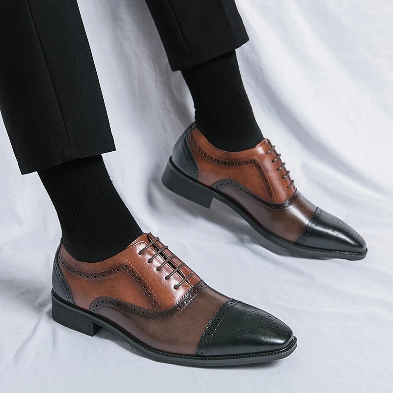 Men's Fashion Brogue Shoes Triple Joint Mixed-Colors Men Formal Business Leather Shoes male Oxford Shoes Ink Green Office Shoes