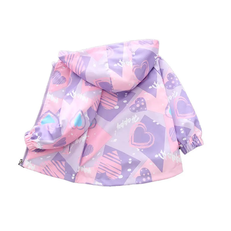 Teenagers Girls Coats Spring Autumn Full Printed Love Pattern Hooded Parkas For Kids