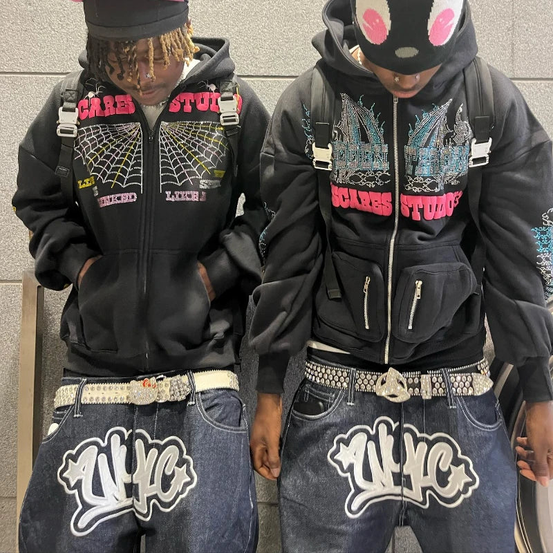 Y2K men Jeans streetwear  Printed Letter Black Vintage Pants