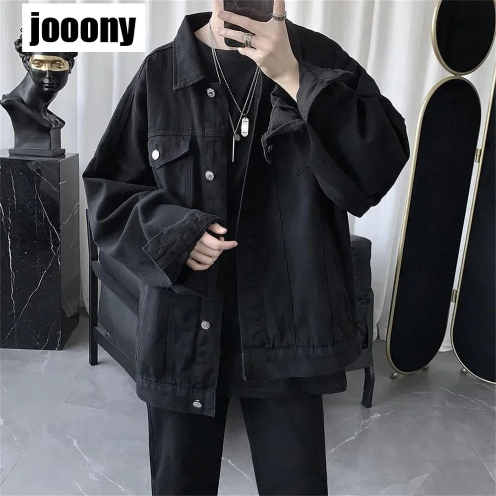 Men's Black Casual Workwear Jean Jacket Loose Casual Versatile Youthful Male